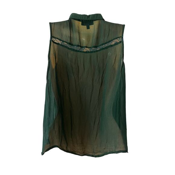 Topshop Green Sheer Blouse Blue Lace Woman Size 4 Sleeveless Button Up - Picture 2 of 8